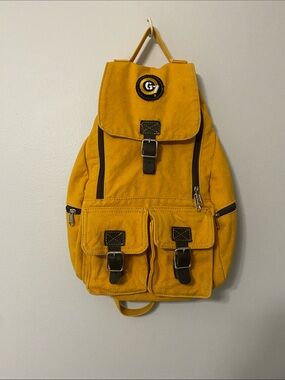 Unbranded Mustard Yellow Canvas Backpack with Front Buckle Pockets